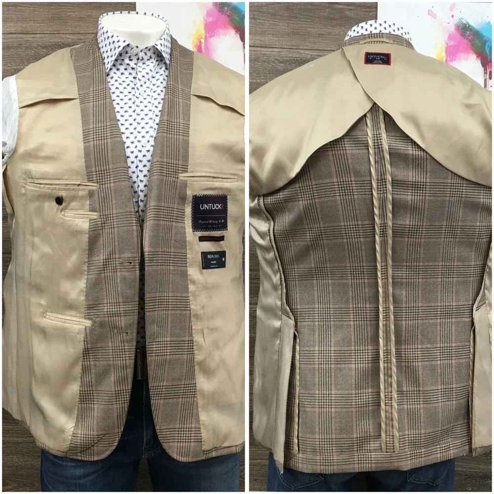 UNTUCKIT Mens Blazer Sport Coat Casual Jacket Size 44R Fine Wool Suit (TAILORED)